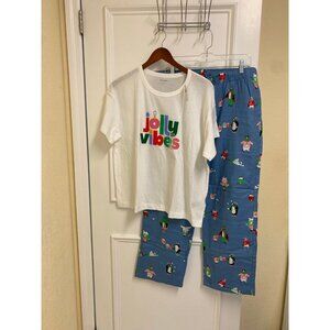 Old Navy Christmas Holiday Winter Flannel “Penguin” Pajama Set-Large 12-14